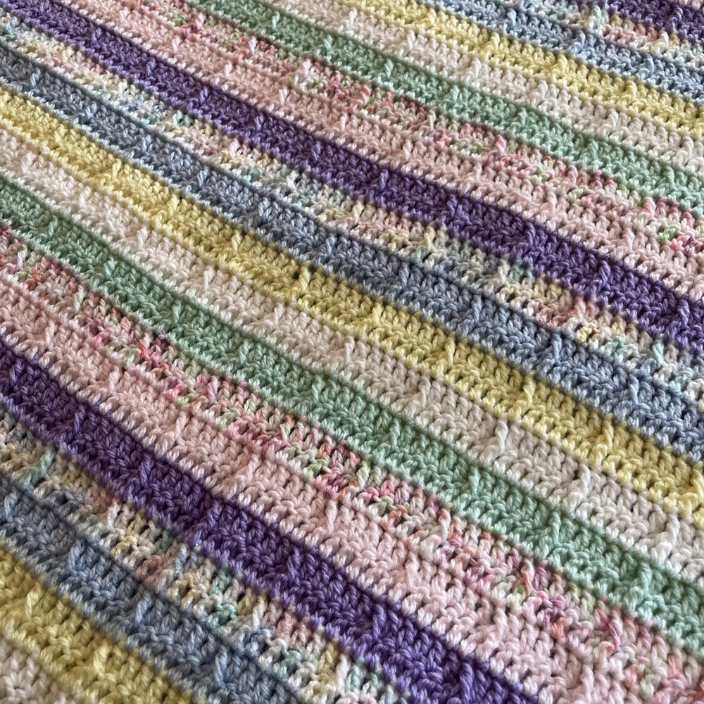 Handmade LG Baby Crochet Blanket Afghan Superwash Rainbow Stripe 50" x 50" GIRL